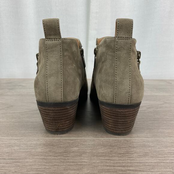 Vionic Stone Tan Gray Suede Cecily Waterproof Block Heel Booties Sz.8.5 - Picture 7 of 16